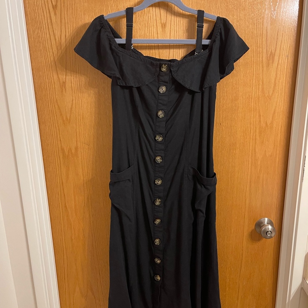 Anthropologie Black Off-Shoulder Midi Dress